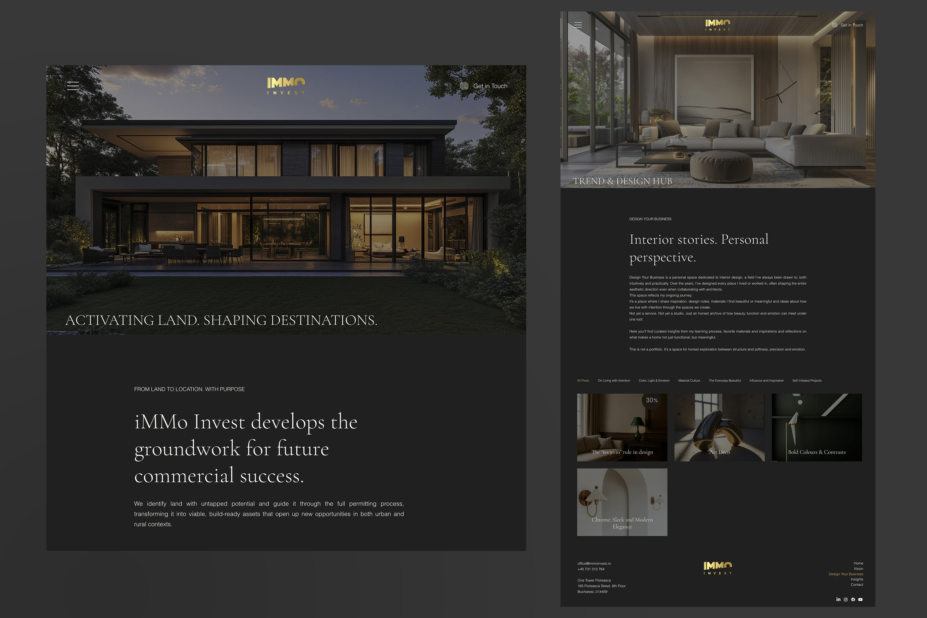 IMMO Invest website collage showing the homepage and interior design journal
